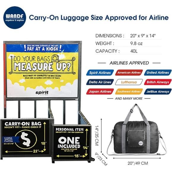 Airlines Personal Item Bag 18x14x8 Foldable Travel Duffel Carry on Weekender - Picture 3 of 7